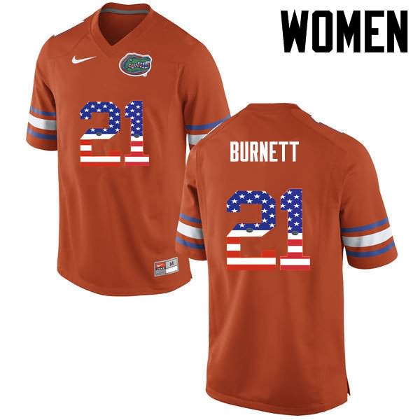 NCAA Florida Gators McArthur Burnett Women's #21 USA Flag Fashion Nike Orange Stitched Authentic College Football Jersey SEU0764XD